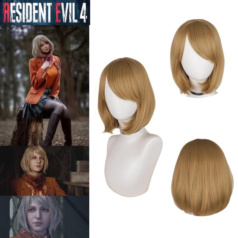 Biohazard 4 Remake Ashley Graham Wig Short Brown Pear Blossom Style Cosplay Hairpiece