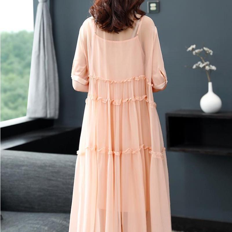 Chiffon Dresses Women's Summer Elegant Loose Large Size Temperament Thin Medium-length Dresses