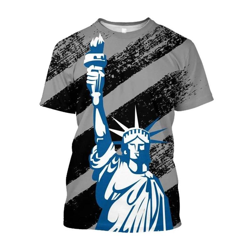 American Flag Graphic T-shirt For Men 3d Printed USA Statue of Liberty T Shirt Summer Spring Short Sleeves Round Neck Tee Shirts