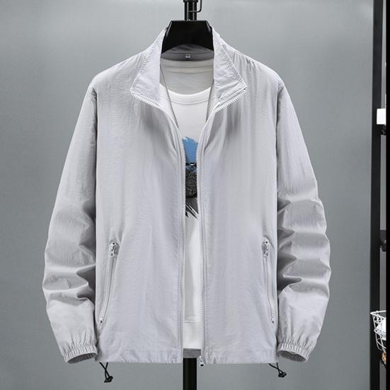 Men Outdoor Jacket Long Sleeves Sun Protection Breathable Solid Color Zipper Closure Anti-UV Ultra-thin Plus Size Cycling Sports Sun Protection Coat