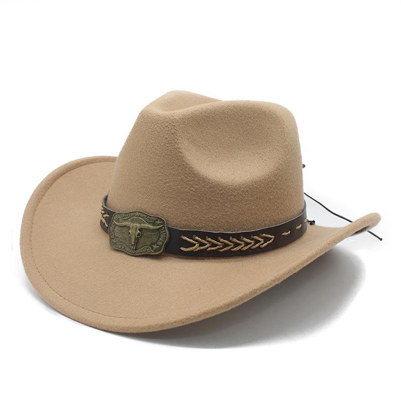 Ethnic Tibetan Style Western Cowboy Hat Top Hat Men'S And Women'S Felt Hat Rolled-Brim Jazz Hat Hat Tide