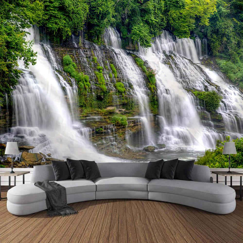 Tapestry wall hanging, home decoration, jungle waterfall, flower forest, room wall background, living room, bedroom decoration