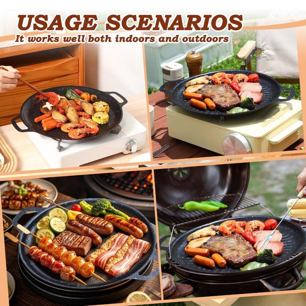 With Handles BBQ Grill Pan Heavy Duty Non-Stick Grill Pan New Round Griddle Pan  For Stove Tops