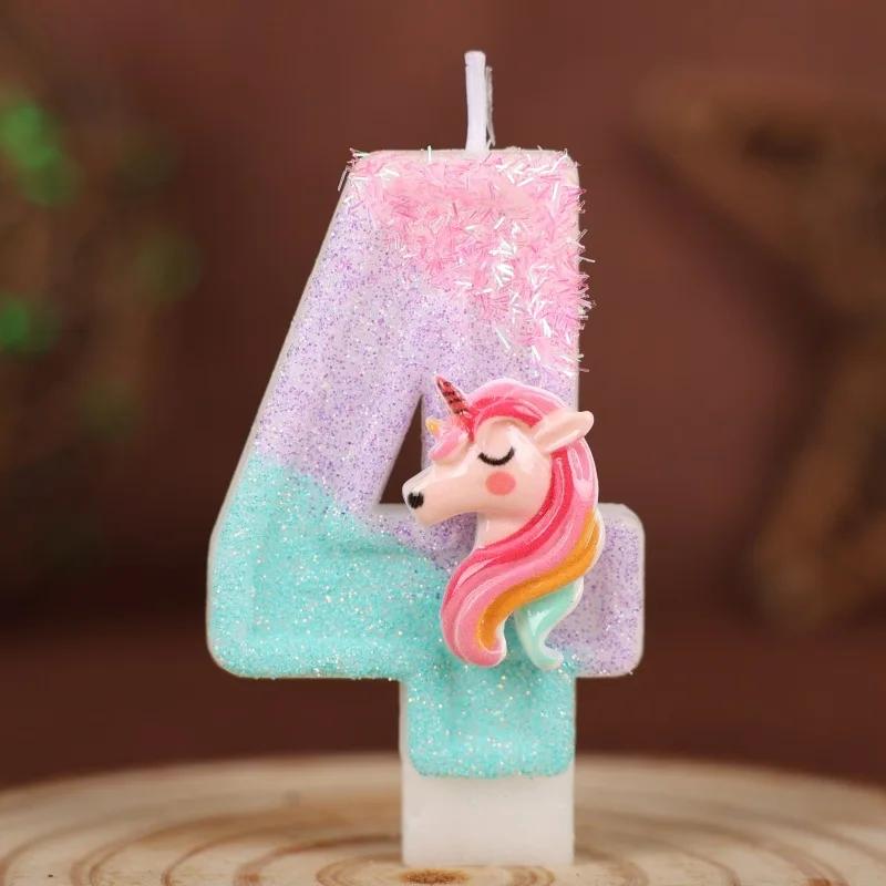 0-9 Number Cartoon Unicorn Digital Candles for Kids Birthday Party Festival Cake Decoration Atmosphere Props Fun Themed Candle