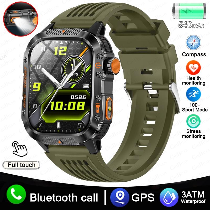 

New GPS Satellite Positioning Smart Watch Men Flashlight Compass 30M Waterproof Bluetooth Call Smartwatch Android IOS зелёный