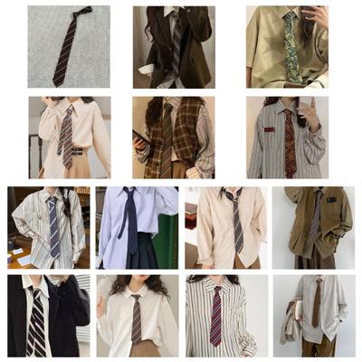 Lazy Tie Hand-tied Neckties Japanese Style Striped Collar Tie for School Shirt