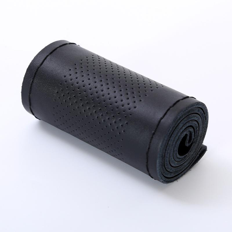 Universal Genuine Leather Steering Wheel Cover, Hand-Stitched, Breathable, All-Season, Fits All Vehicles