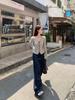 Women's Retro Tie-Up Design Long-Sleeve Textured Cropped T-Shirt for Autumn/Winter
