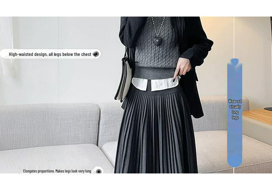 Maternity Woolen Pleated High-Waisted A-Line Long Skirt for Autumn/Winter 2026