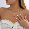 Accessories, Sweet Angel Cross Chain Necklace, Contrast Color Imitation Crystal Heart Multi-layer Necklace for Women