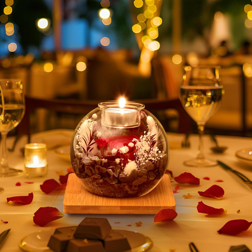 2026 Mother's Day Preserved Roses in a Glass Dome - 60th Birthday Gift for Women - 2-Way Candle Holder with LED Light - Everlasting Flowers - Retireme