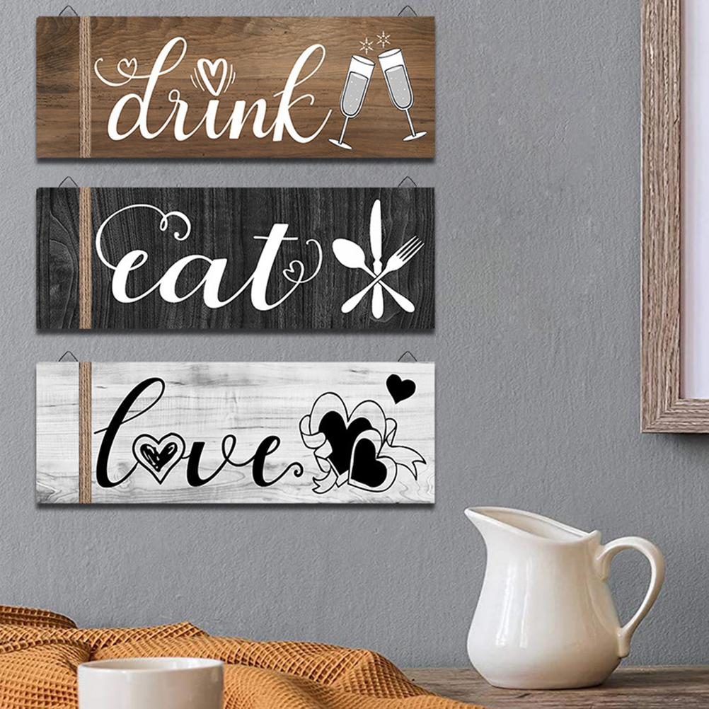 3Pcs Wall Decor Wooden Hanging Wall Sign Wooden Wall Art for Home Kitchen Dining Room Restaurant
