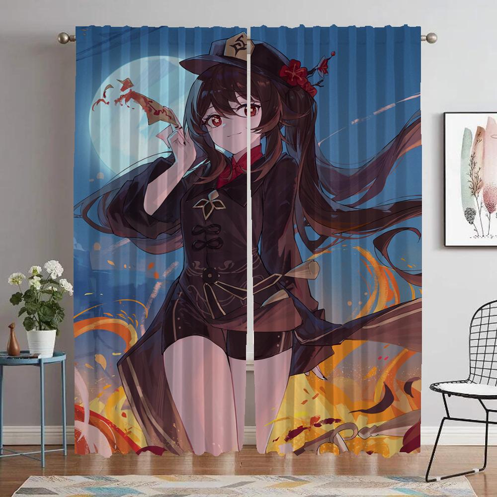 Genshin Curtains Child Room Blackout Curtain for Room 2 Panel Home Interior Curtains Halloween Decoration Shades Partition