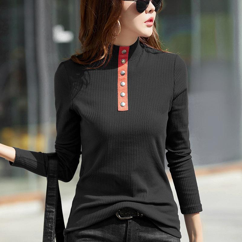 

Жіноча осінньо-зимова сорочка з коміром-напівчерепахою та довгими рукавами в поєднанні зі стильною футболкою на праве плече XXXL чорний