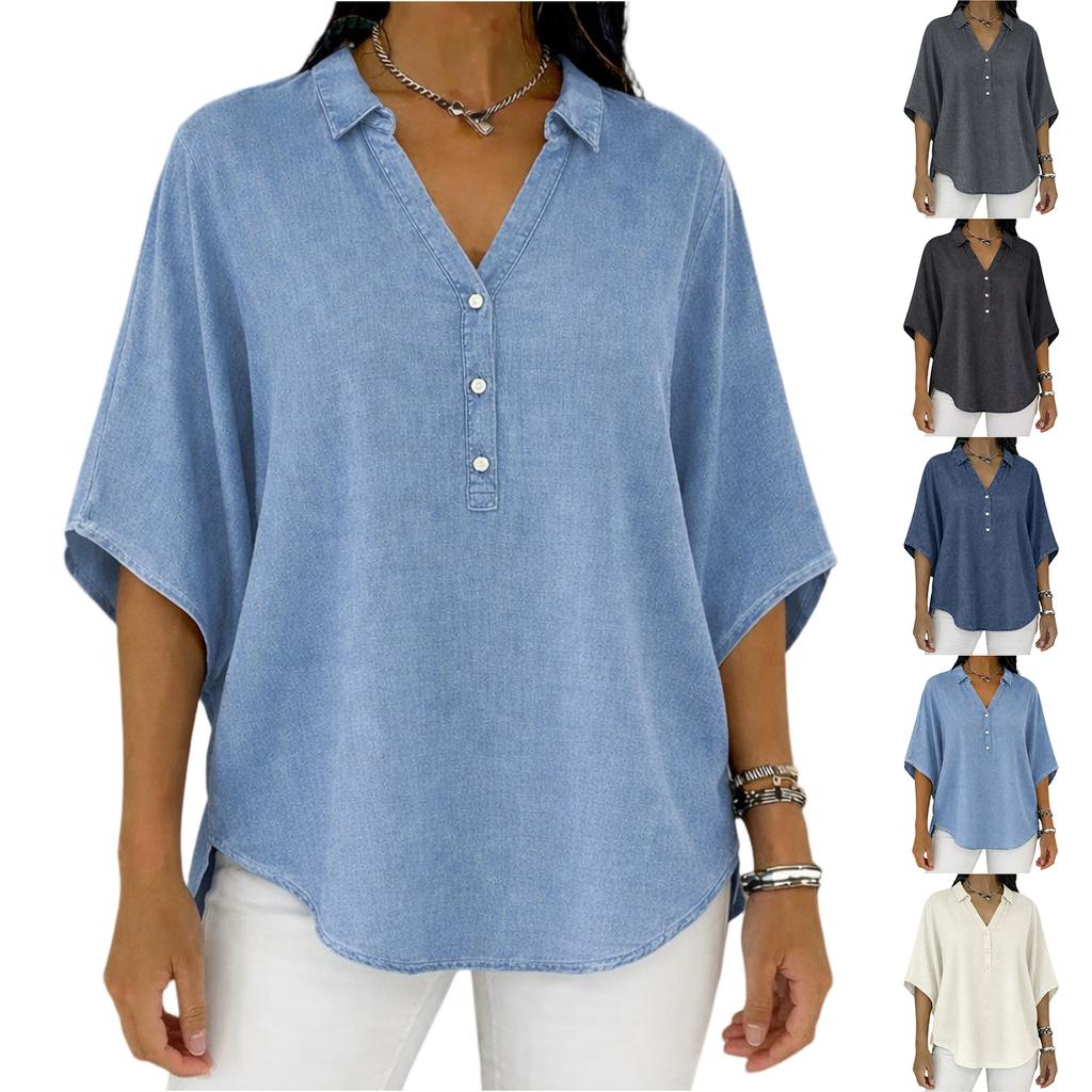 Women's Casual Loose Fashion Distressed Denim Pullover Top