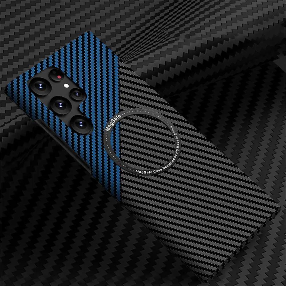 

Luxury Ultra Slim Carbon Fiber Phone Case For Samsung Galaxy S25 S24 S23 S22 S21 Ultra Plus Magnetic Charging Matte Protect Case Galaxy S21+ 5G