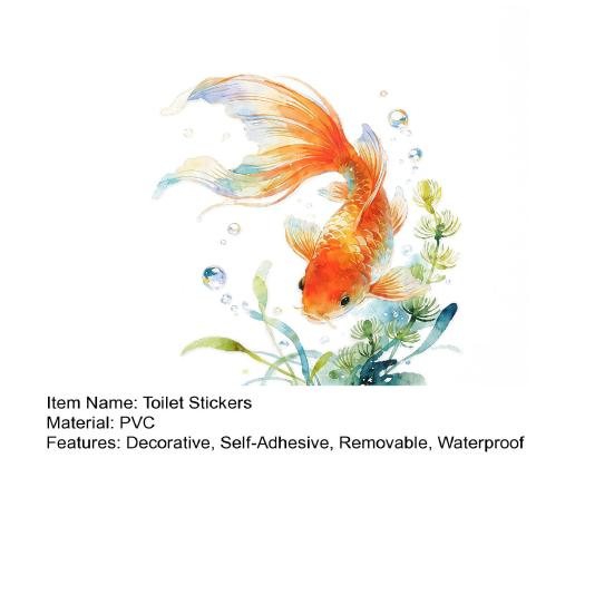 yangyizhi Watercolor Goldfish Toilet Seat Sticker, & Water Plants Tank Waterproof PVC Bathtub Decal, Self-Adhesive Lid Decals for Bathroom Decor