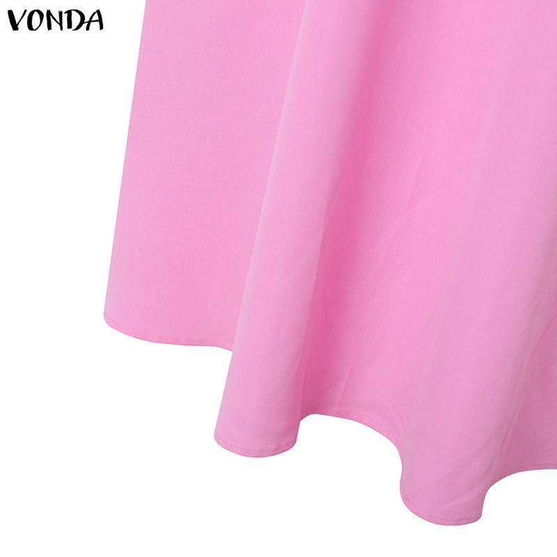 VONDA S-5XL Women V Neck 3/4 Sleeve Slim Waist Elegnat Casual Maxi Dress