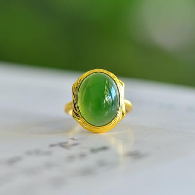 Xinjiang Hotan Jade Jasper S925 Silver Ring with Certificate