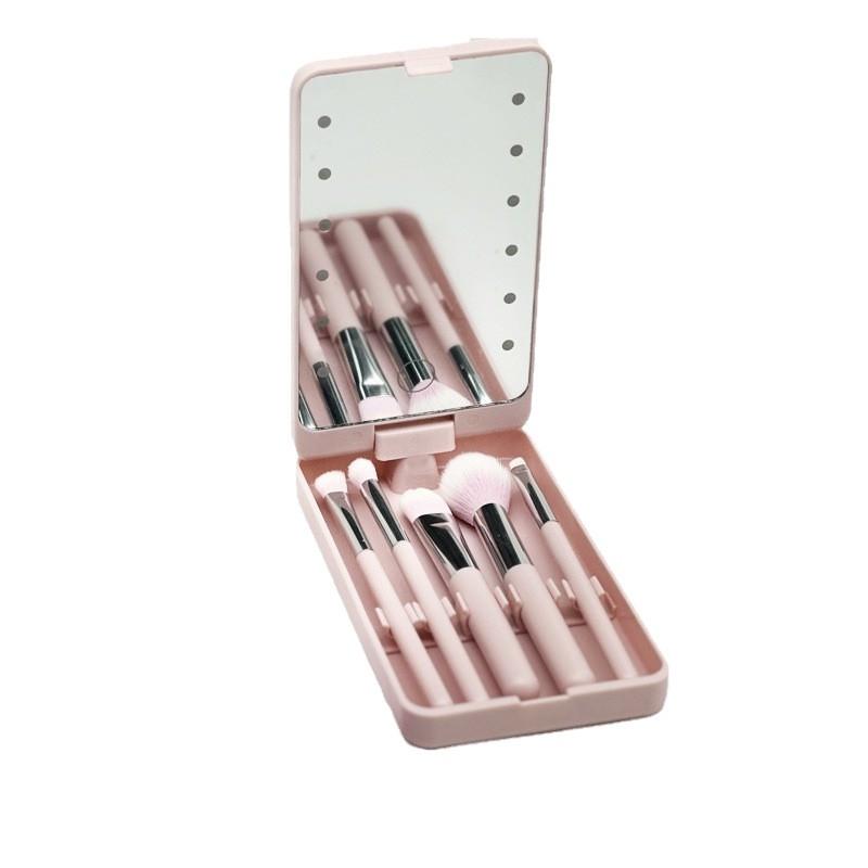 5 Pcs Makeup Brush Set With Mirror Portable Complete Cosmetic Brushes Daily Beauty Touch Ups