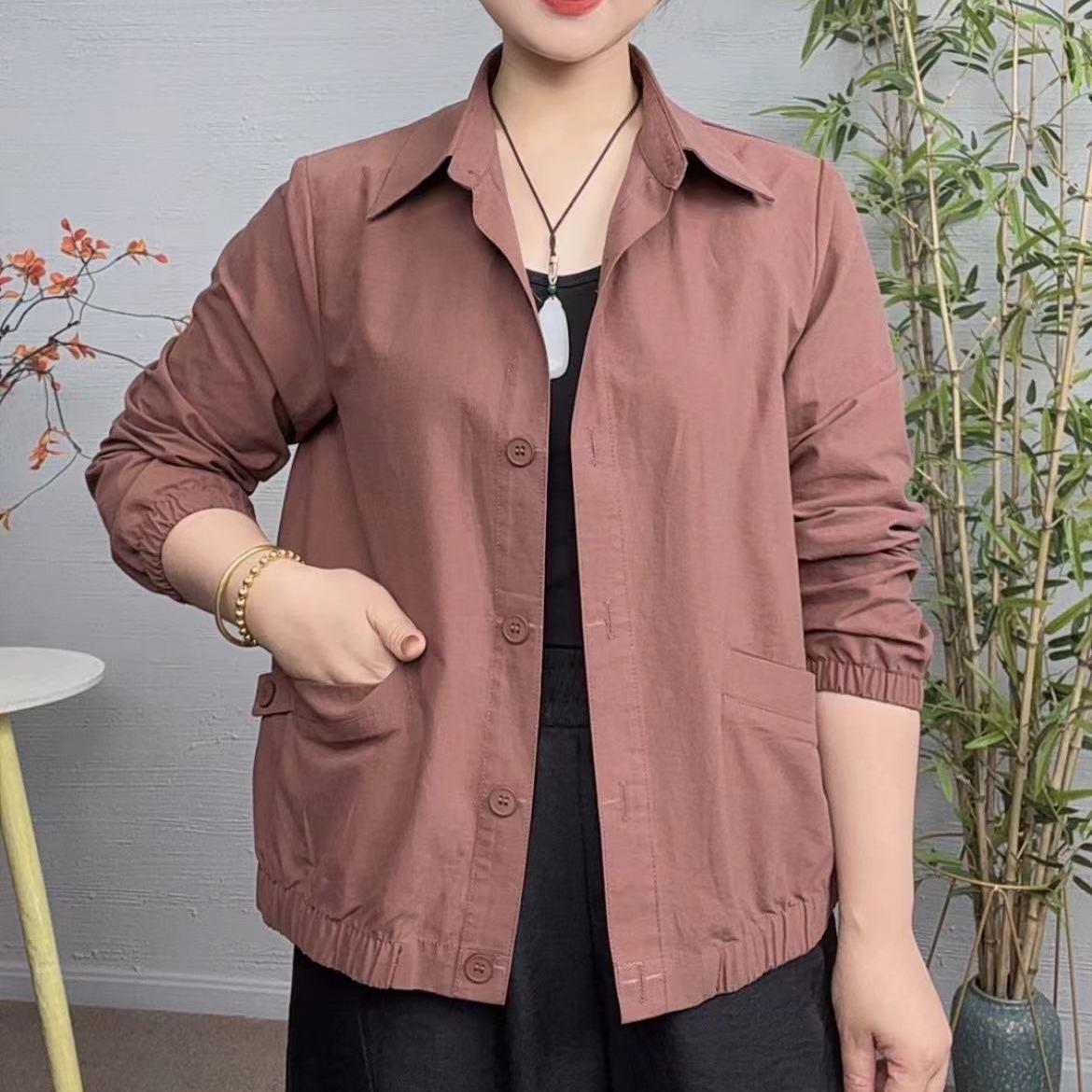 

Мамина новая весенне-осенняя рубашка-куртка свободного кроя - Универсальный повседневный топ с отложным воротником 5XL (140-155 jin) тёмно-рыжий