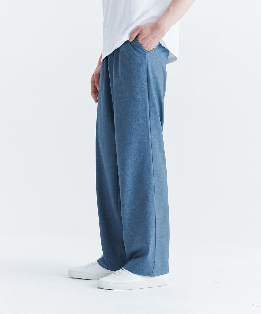 WHOLOVESART Unisex Semi-Wide Elastic Waist Slacks Smoke Blue