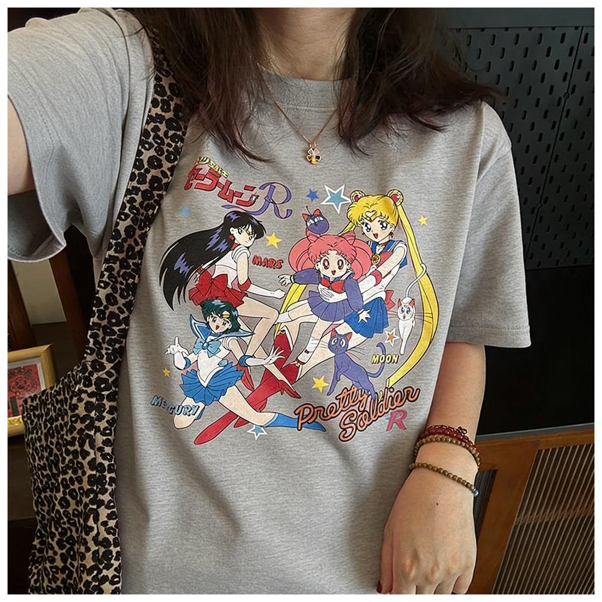 

Summer 2026 Sailor Moon R Core Character retro Nostalgia Theme 100 Cotton Printed Tshirt for Boys and Girls Parentchild Top 4XL