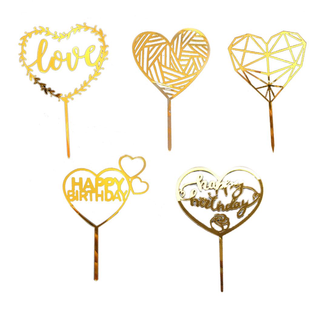Gold Acrylic Heart Collection Cake Topper Dessert Decoration Birthday Party Cupcake