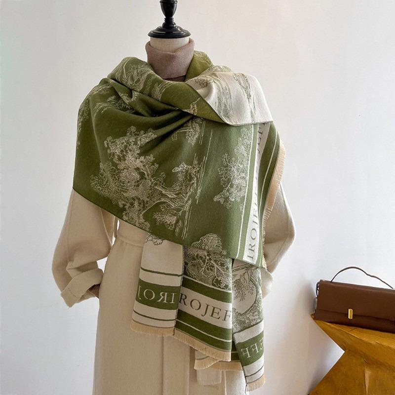 New jacquard landscape painting imitation cashmere scarf women's air-conditioned room shawl autumn and winter thickened warm long scarf