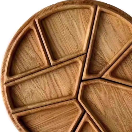 Wood Serving Tray Divided 8-Section Snack Dessert Platter Food-Grade Safe Round Serving Plate for Appetizers Nuts Dips Picnic