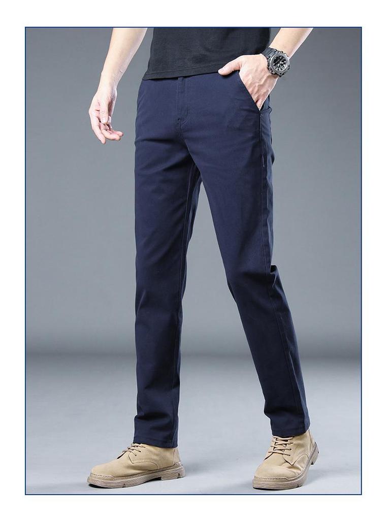 2024 Men's Hong Kong Slim Fit Casual Cotton Pants: Breathable, Elastic, Straight-Leg, Versatile Long Pants for Summer