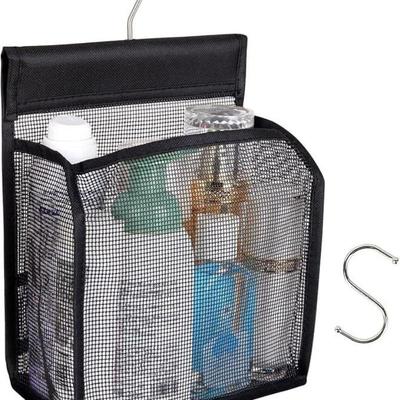 1Pc 2025 New Bathroom Toiletry Bag Small Hanging Basket Shower Mesh Storage Bag with Hook Shower Tote Bag Organizer 7.67*3.7*9in