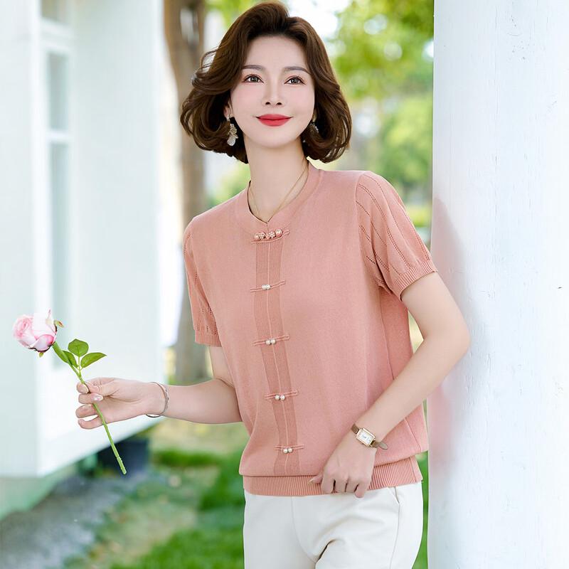 WoXue New Chinese Style Short Sleeve Ice Silk Top