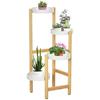 Supporto per Piante a 4 Piani Scaffale per Fiori in Bambù e Metallo per Esterno Interno 28 x 28 x 80 cm Bianco
