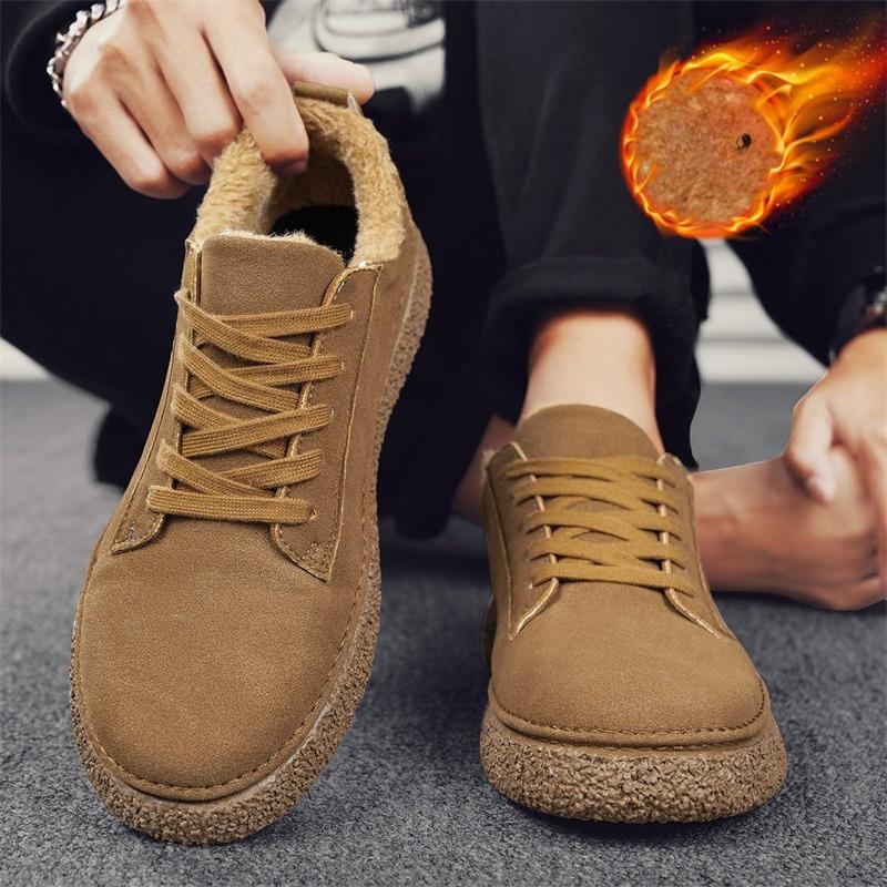 Men s suede shoes with winter fleece lining for warmth Safety-rated thick-soled slip-resistant casual slip-on shoes 39