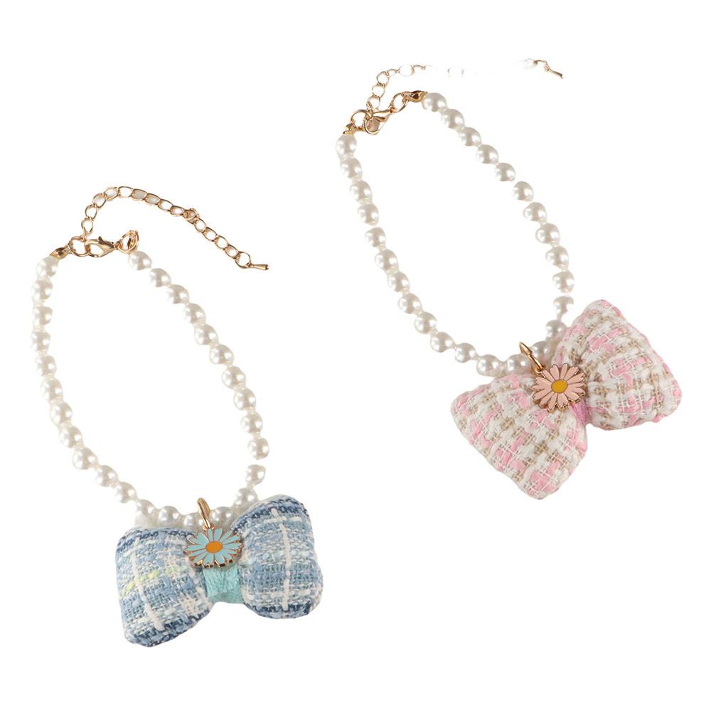 

Adjustable Pet Pearl Plaid Collar Daisy Cat Princess Necklace for Photograph S розовый