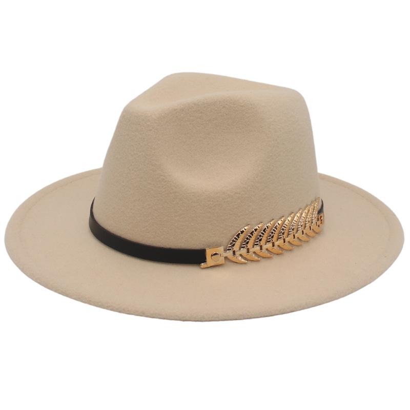 Top Hat Men'S Golden Fishbone Women'S Woolen Jazz Hat Big Brim Felt Hat Retro Hat