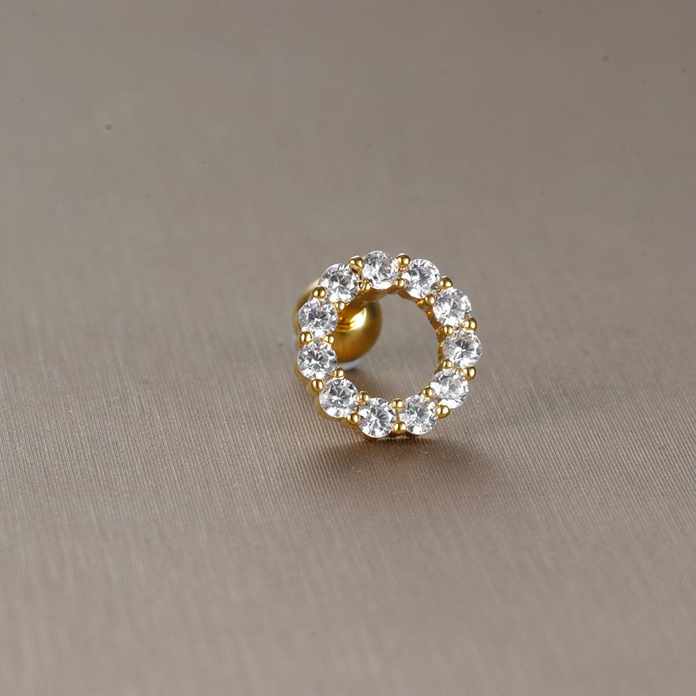 Einfache Mode Edelstahl Mond Sterne Herzen Blume Zirkon Runde Kugel Schraubstecker Ohrringe für Frauen Hip-Hop Schmuck Geschenke