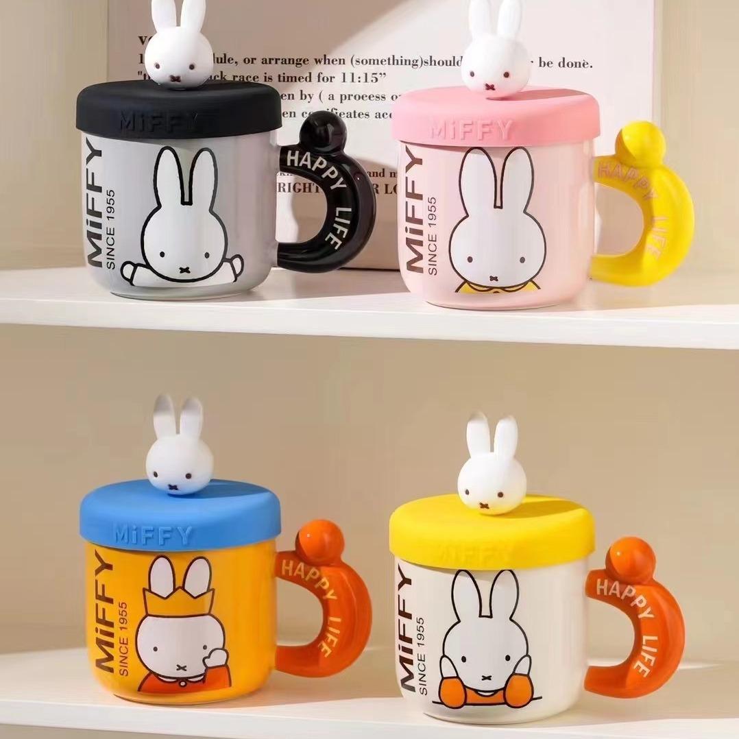 Genuine Authorized Miffy Miffy Rabbit Ceramic Cup With Lid Mug Cute Cup Office Water Cup Student Children 301-400ml