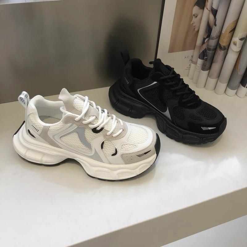 Spring and autumn lightweight non-slip mesh breathable thick-soled ins sports and leisure niche design dad shoes women's models