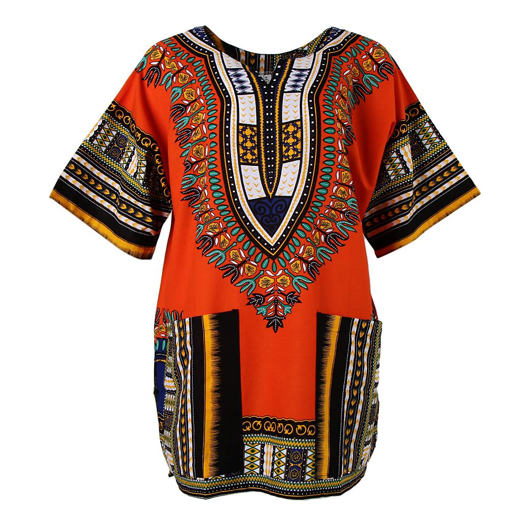 Unisex African Prints Dress Cotton Dashiki Shirt Ethnic Caftan