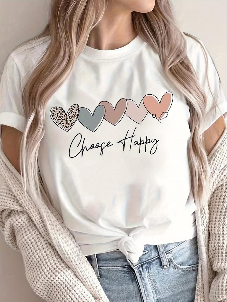 Choose Happy Women's Tee - Boho Leopard Heart Graphic Maroon Top