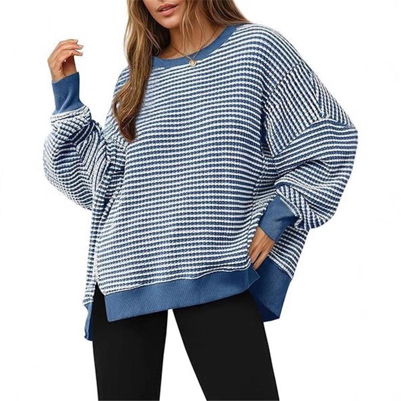 Dames Gestreept Crewneck Sweatshirt Los Oversized Lange Mouw Pullover Casual Dagelijks Blouse Top
