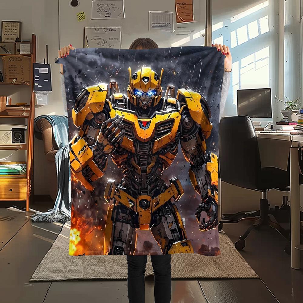 1Pc Transformer Robot Print Flannel Blanket, High Quality Comfortable for All Seasons, Home Decor, Warmth and Comfort, Perfect for Christmas Gifts