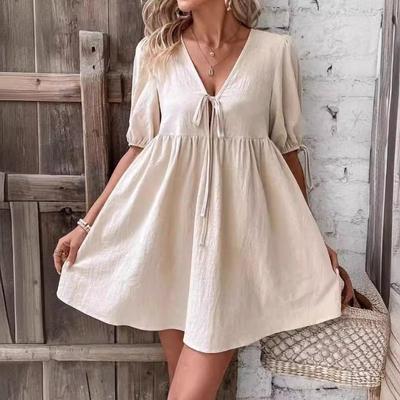 Women's Summer Sexy V-neck Fashion Casual Cotton Linen Dress