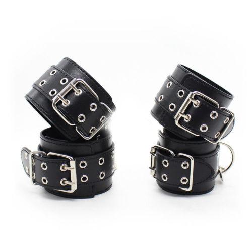High Quality Black PU Leather Neck Collar Hand Cuffs Ankle Cuffs Sex Toys For Couples Slave Bondage   Restraints Kit