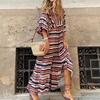 Women Summer Bohemian Casual Printed Long Dress Lantern Sleeve Holiday Dress Beach Dress