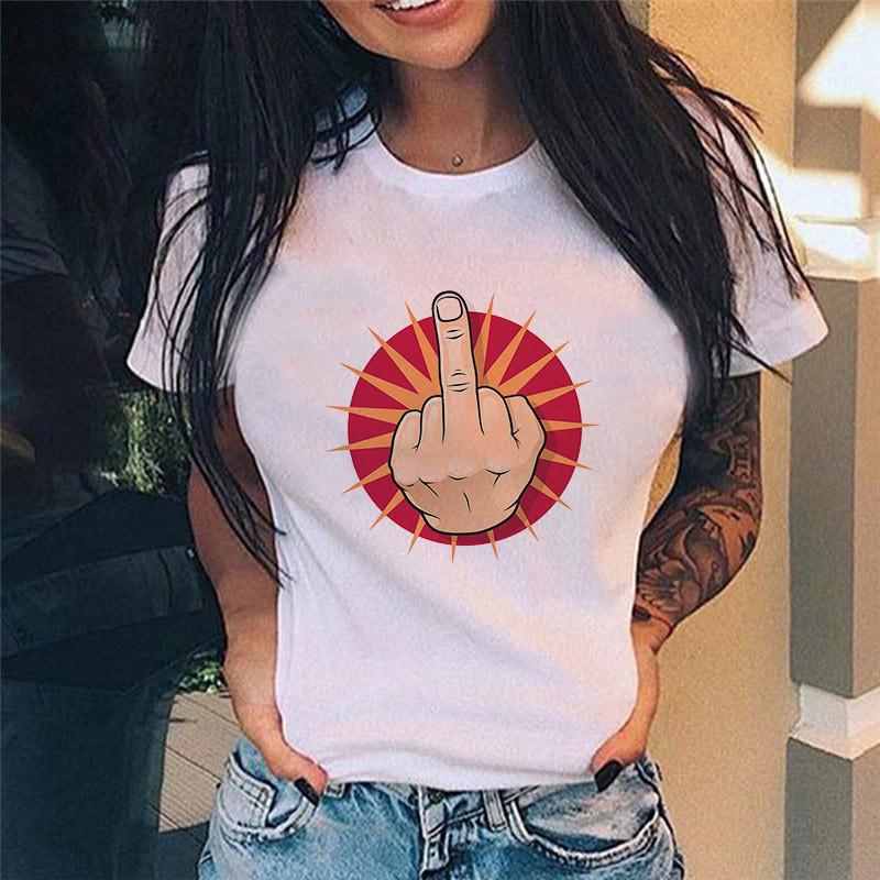Middle Finger Print T Shirt Women Harajuku Tshirt Short Sleeve Streetwear Ladies Graphic Summer Female Tshirt