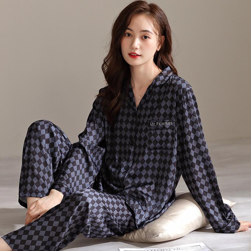1011 Spring and Autumn New Ink Painting Fashion Loose Pajamas Cardigan Women's Simulation Silk High-end Homewear