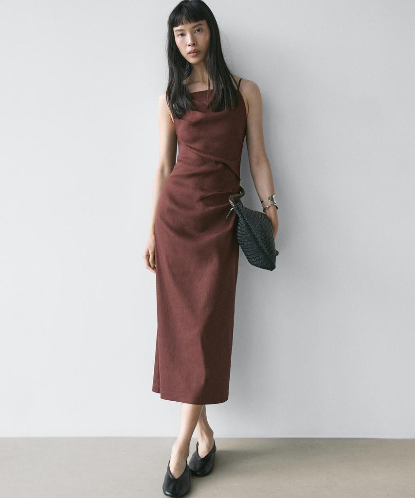 Masimodutti Linen Stretch Strap Knee-Length Dress
